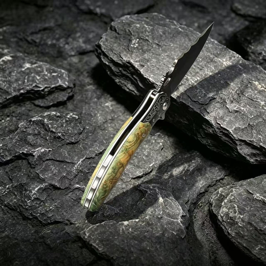 The Mist:VG10 Damascus Steel Stabilized Wood EDC Folding Knife