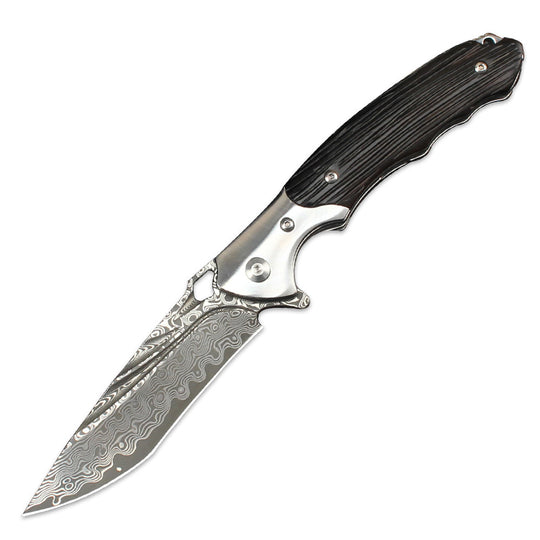 Gravemark – Hand-Forged Damascus EDC Folding Knife with Sculpted Handle