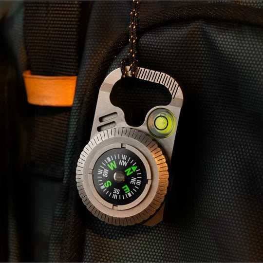 The Magnorth: Titanium Compass EDC Clip with Magnifier, Bubble Level & Pry Bar