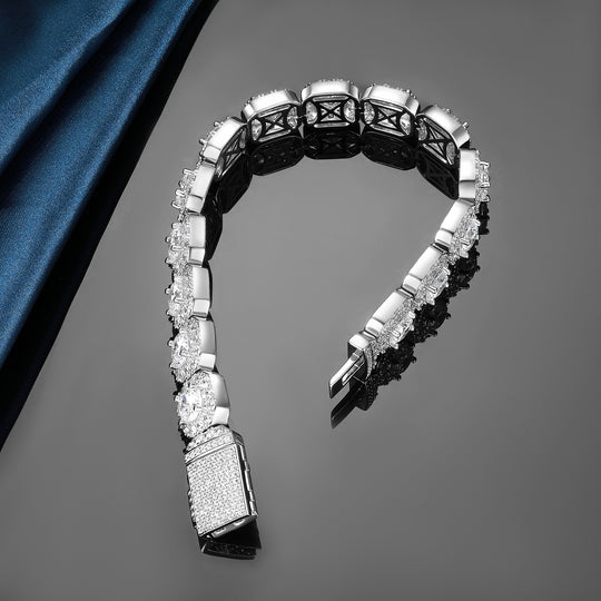 18K White Gold Plated 12mm Zircon Square Sugar Cuban Flip Cover Chains Bracelet