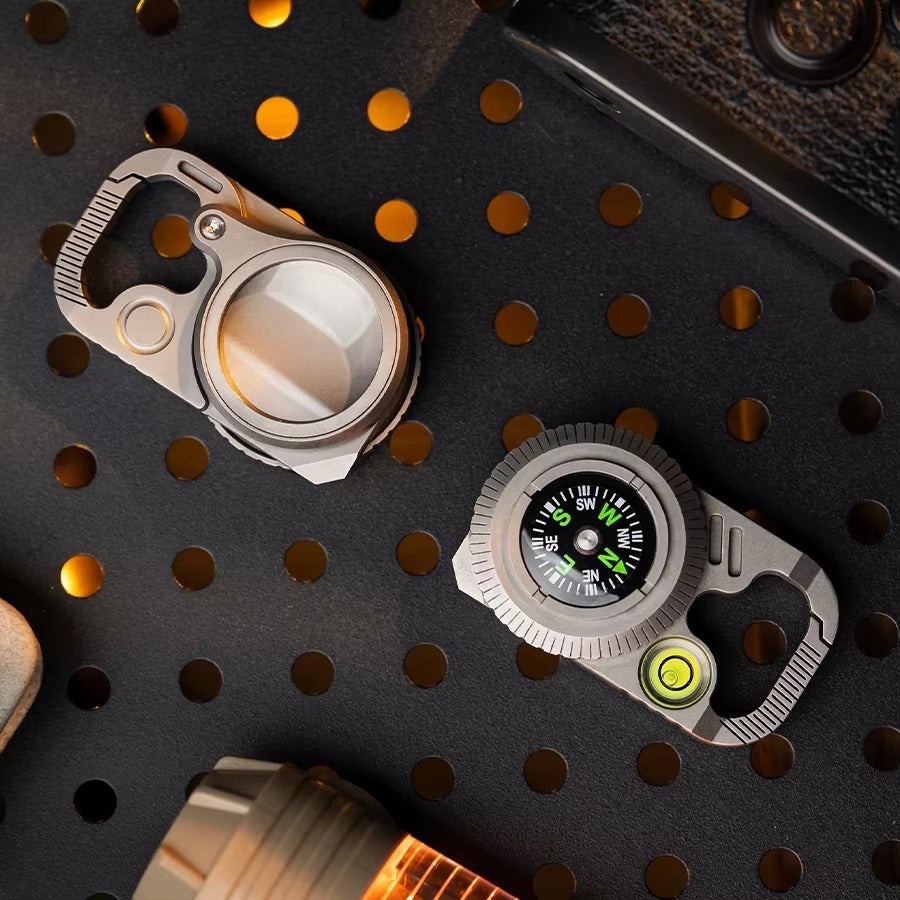 The Magnorth: Titanium Compass EDC Clip with Magnifier, Bubble Level & Pry Bar