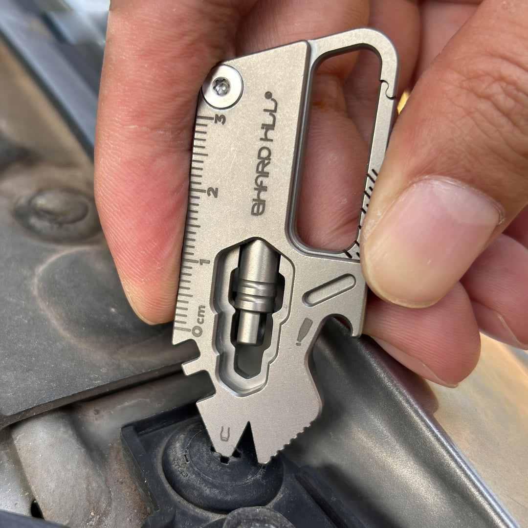 Iron Fist in a Velvet Glove:Titanium Keychain with Whistle, Damascus Knife & Bottle Opener