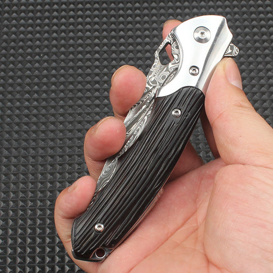 Gravemark – Hand-Forged Damascus EDC Folding Knife with Sculpted Handle