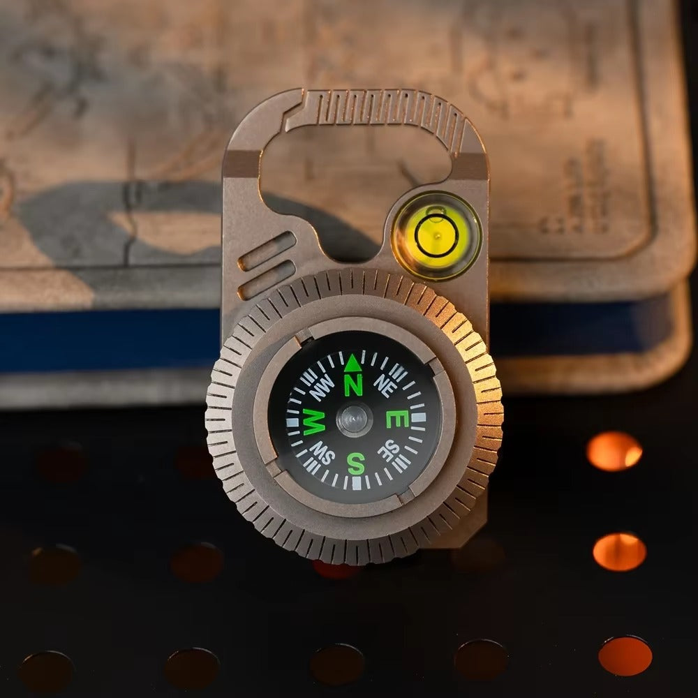 The Magnorth: Titanium Compass EDC Clip with Magnifier, Bubble Level & Pry Bar