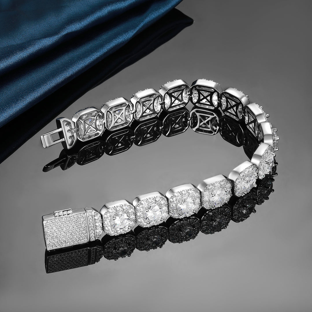 18K White Gold Plated 12mm Zircon Square Sugar Cuban Flip Cover Chains Bracelet