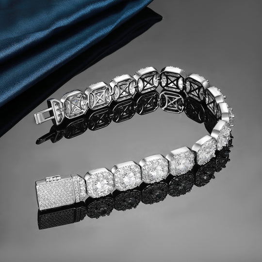 18K White Gold Plated 12mm Zircon Square Sugar Cuban Flip Cover Chains Bracelet