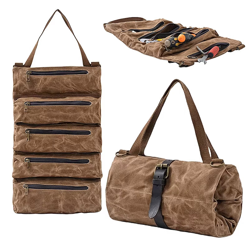 Tool Vault:Large-Capacity Waxed Canvas Tool Roll Bag