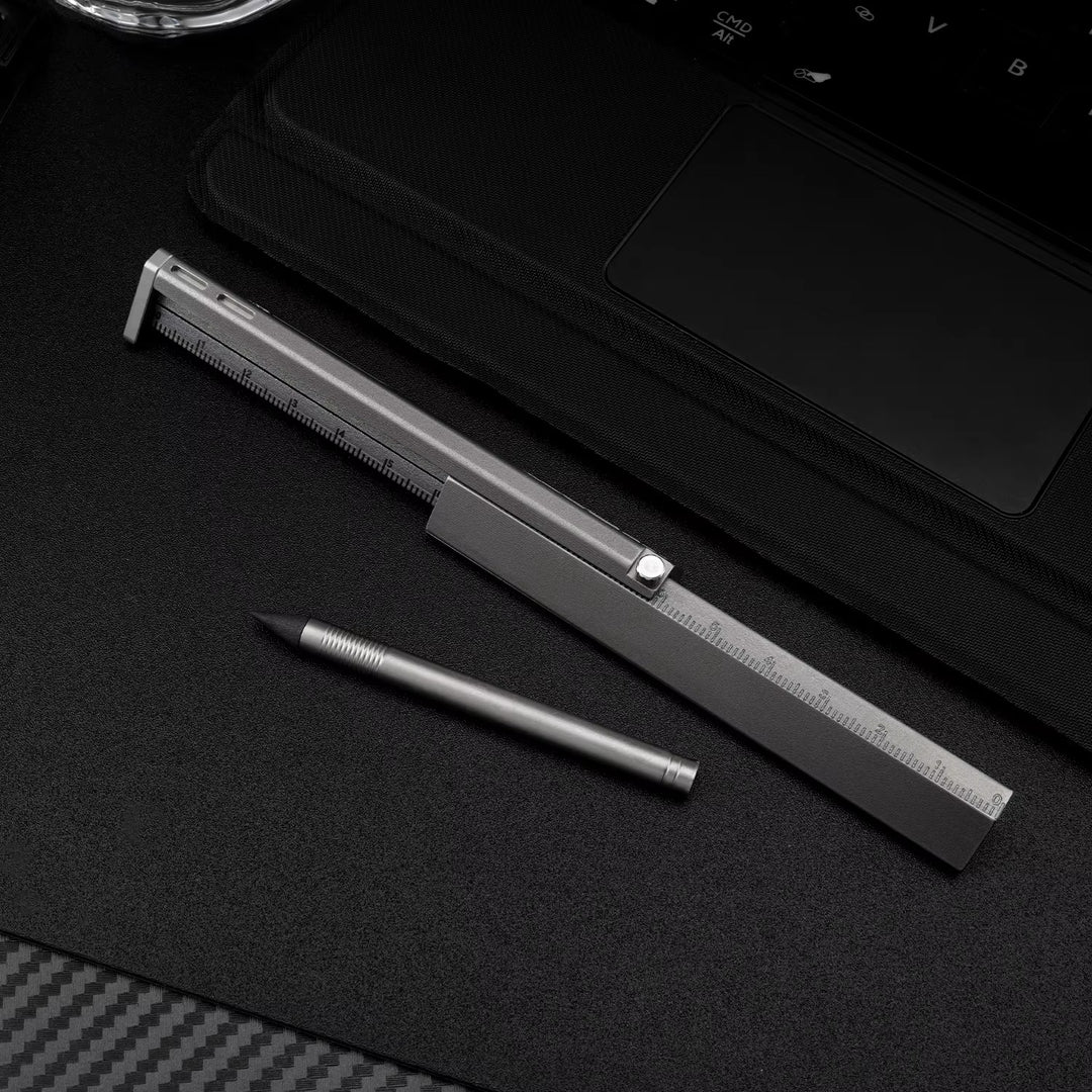 The TriRuler:Titanium Drafting Built-In Mini Pencil EDC Multi-Tool