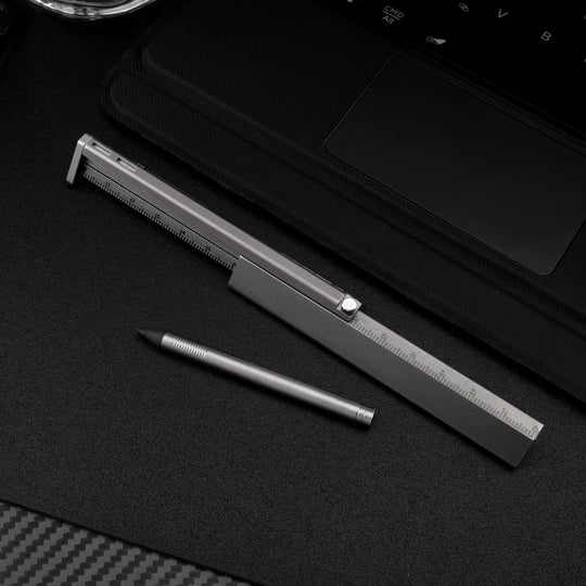 The TriRuler:Titanium Drafting Built-In Mini Pencil EDC Multi-Tool