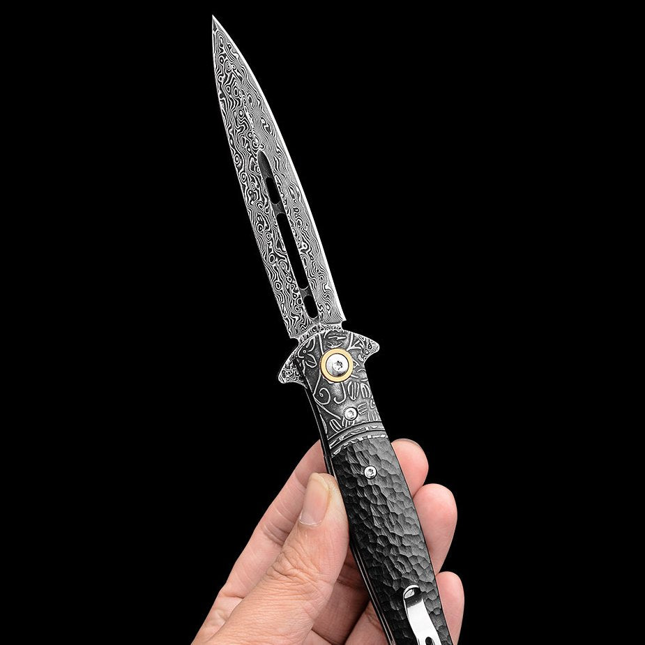 Panther Like:Camping & Self-Defense Damascus Folding EDC Knife