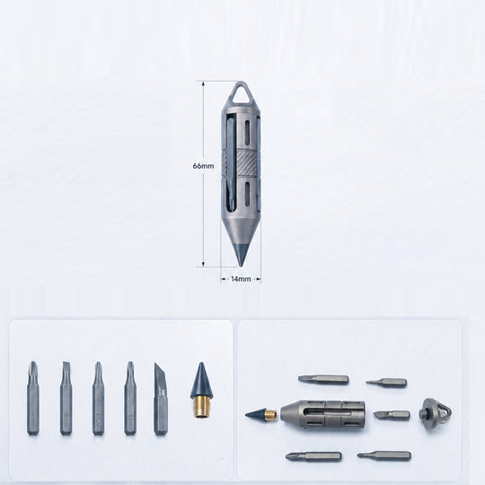 PenPry：7-in-1 Titanium EDC Tool With Eternal Pen, Pry Bar & Screwdriver Bits.