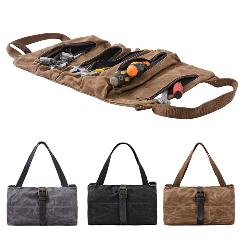 Tool Vault:Large-Capacity Waxed Canvas Tool Roll Bag