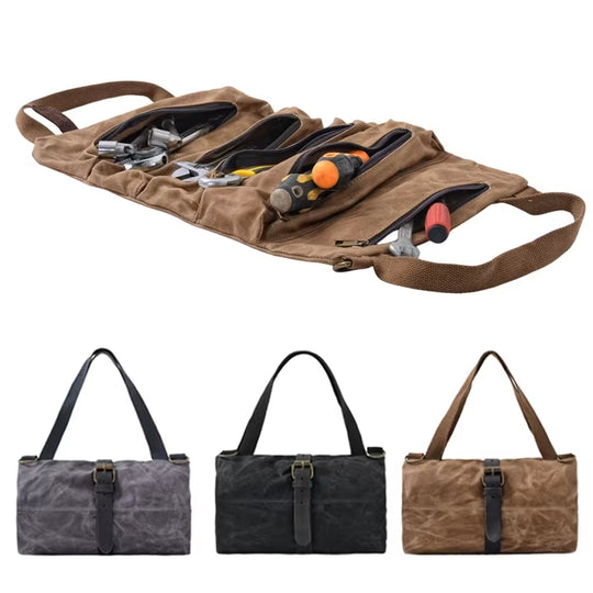Tool Vault:Large-Capacity Waxed Canvas Tool Roll Bag