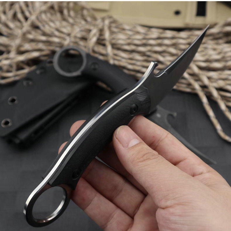 GreyMako:D2 Steel Hawkbill Karambit Outdoor Fixed Blade Survival Knife