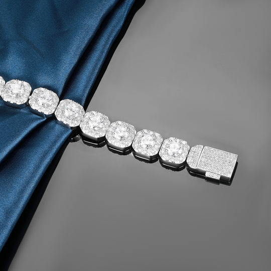18K White Gold Plated 12mm Zircon Square Sugar Cuban Flip Cover Chains Bracelet