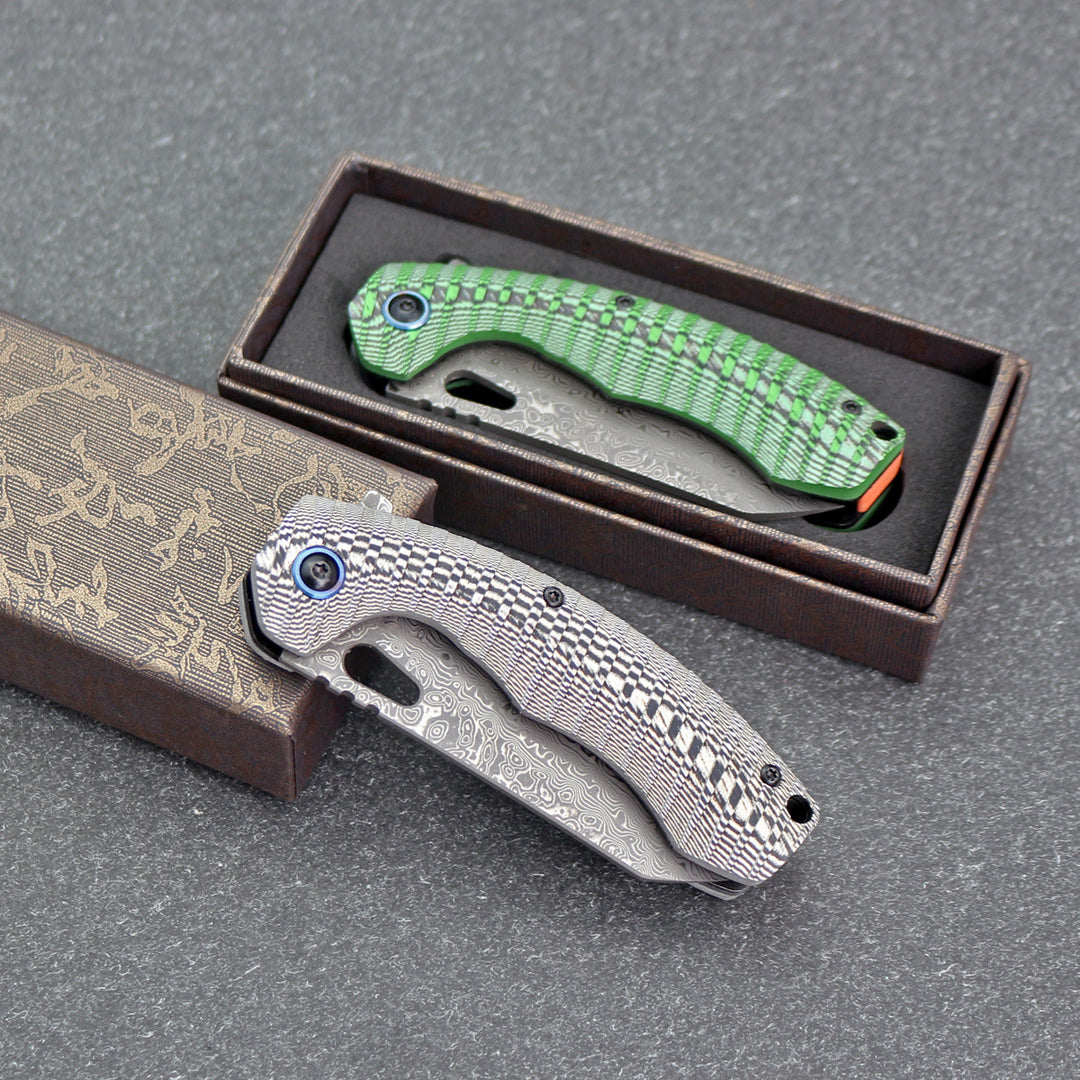 The Dravex:Damascus Steel Pocket EDC Folding Knife with G10 Handle