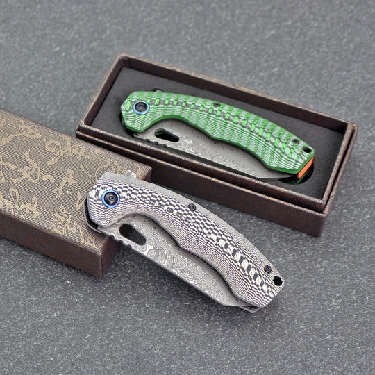 The Dravex:Damascus Steel Pocket EDC Folding Knife with G10 Handle