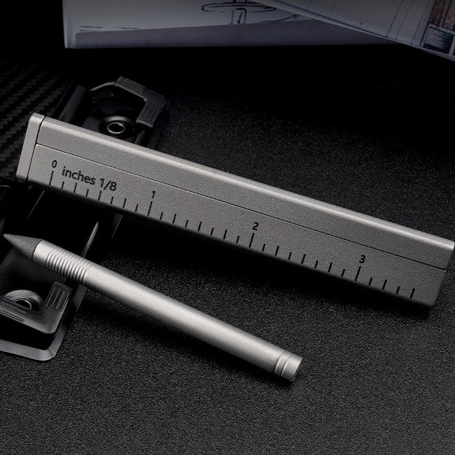 The TriRuler:Titanium Drafting Built-In Mini Pencil EDC Multi-Tool