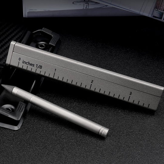 The TriRuler:Titanium Drafting Built-In Mini Pencil EDC Multi-Tool