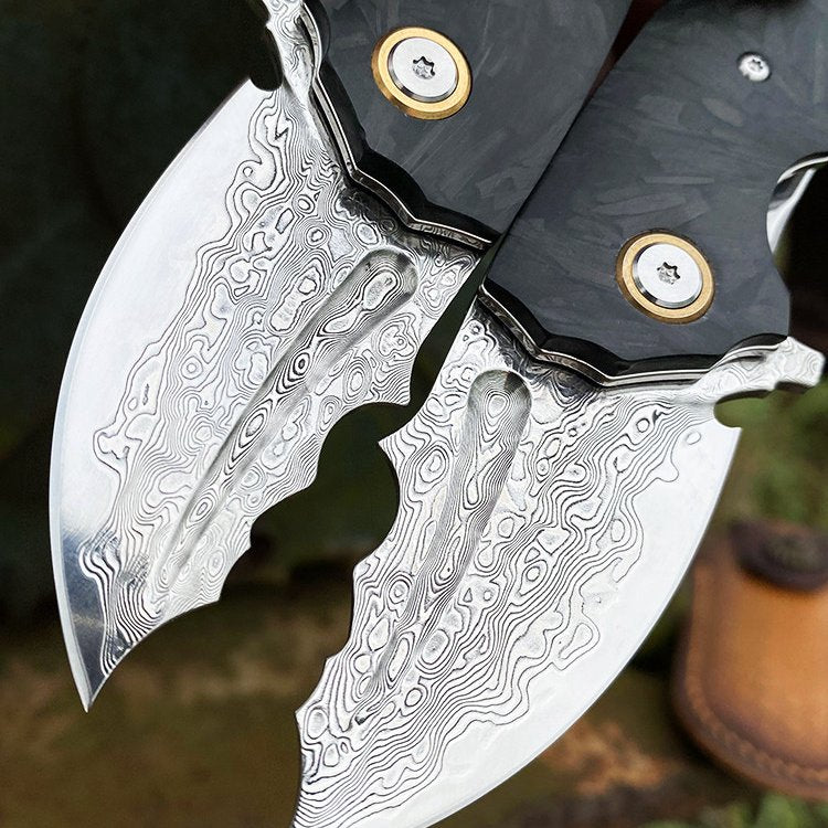 The Eclipse:Damascus Steel Folding Nightglow Pocket EDC Knife