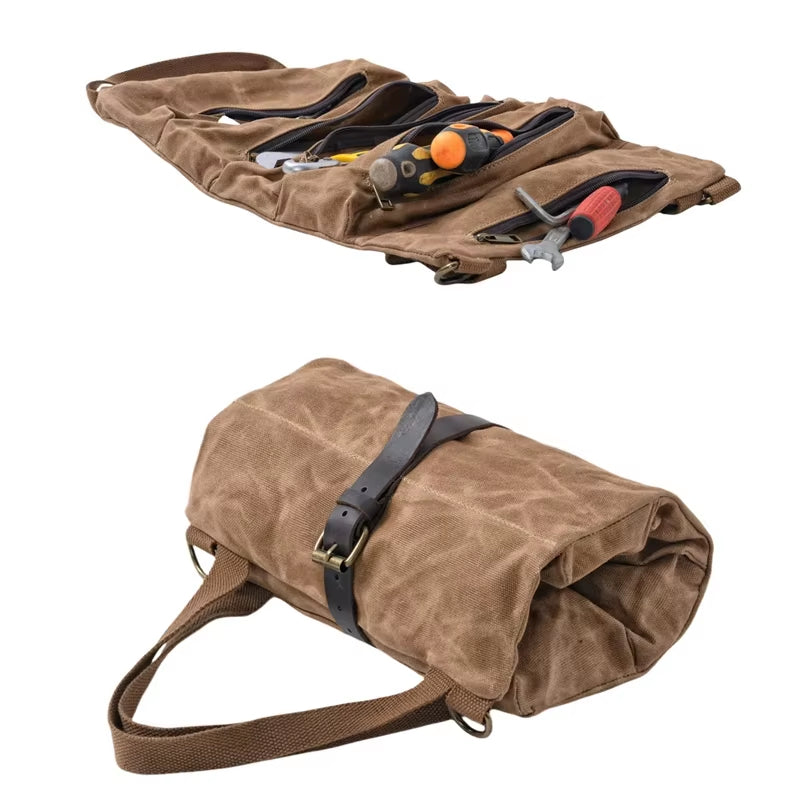 Tool Vault:Large-Capacity Waxed Canvas Tool Roll Bag