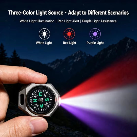 Polaris:Titanium Tri-Color EDC Flashlight with Built-In Compass
