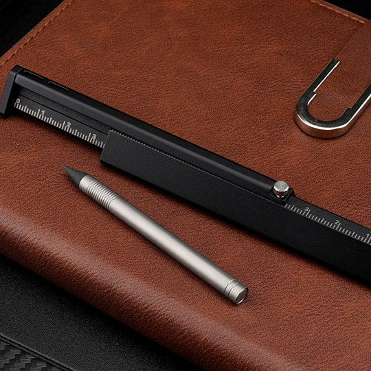 The TriRuler:Titanium Drafting Built-In Mini Pencil EDC Multi-Tool