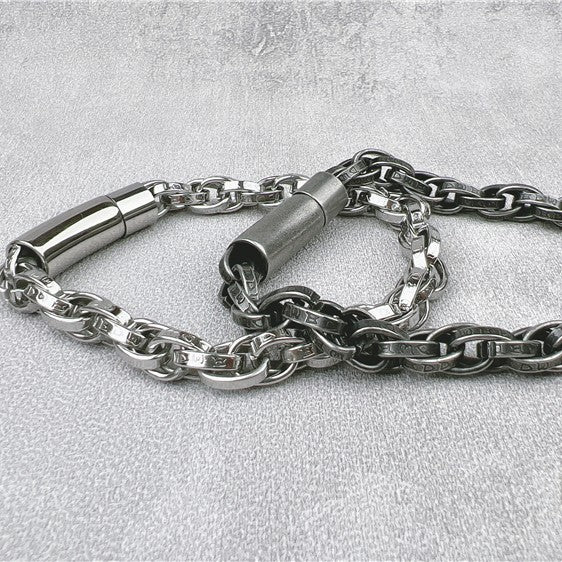 Vintage Six-Character Mantra Twisted Dragon Bone Titanium Steel Bracelet.
