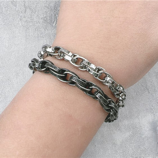 Vintage Six-Character Mantra Twisted Dragon Bone Titanium Steel Bracelet.