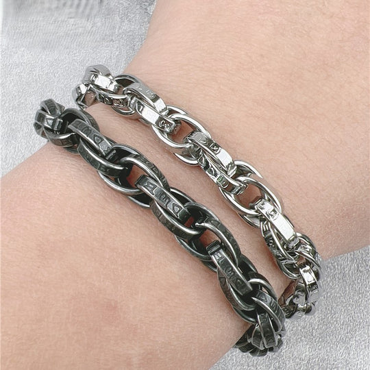 Vintage Six-Character Mantra Twisted Dragon Bone Titanium Steel Bracelet.