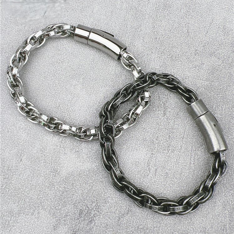 Vintage Six-Character Mantra Twisted Dragon Bone Titanium Steel Bracelet.