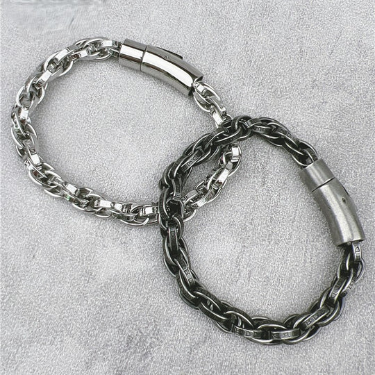 Vintage Six-Character Mantra Twisted Dragon Bone Titanium Steel Bracelet.