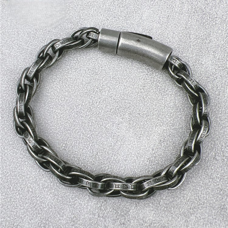 Vintage Six-Character Mantra Twisted Dragon Bone Titanium Steel Bracelet.