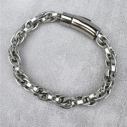 Vintage Six-Character Mantra Twisted Dragon Bone Titanium Steel Bracelet.