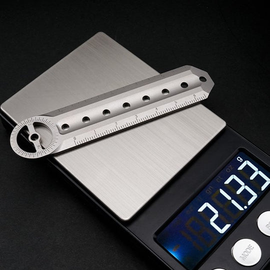 The Rulixor:Titanium Mini Ruler Protractor EDC Tool