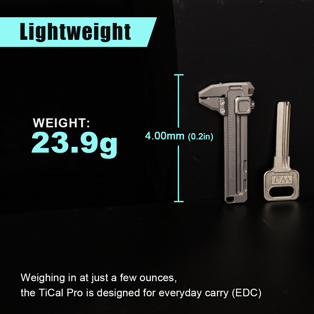 TiCal Pro - Sandblasted Titanium Mini Caliper for easy-carrying.