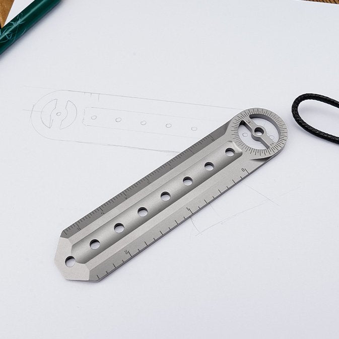 The Rulixor:Titanium Mini Ruler Protractor EDC Tool