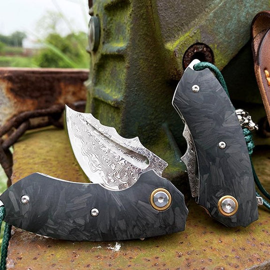 The Eclipse:Damascus Steel Folding Nightglow Pocket EDC Knife