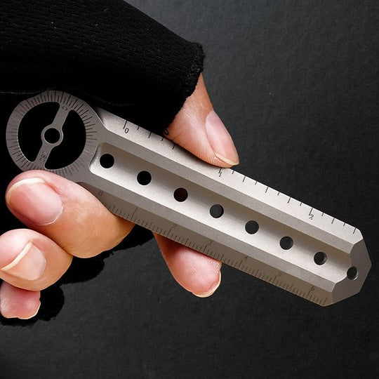 The Rulixor:Titanium Mini Ruler Protractor EDC Tool