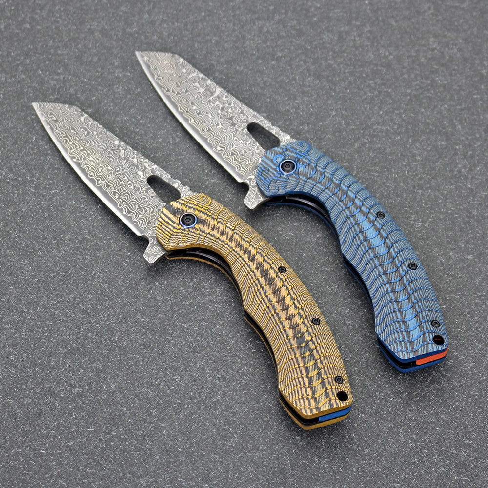 The Dravex:Damascus Steel Pocket EDC Folding Knife with G10 Handle