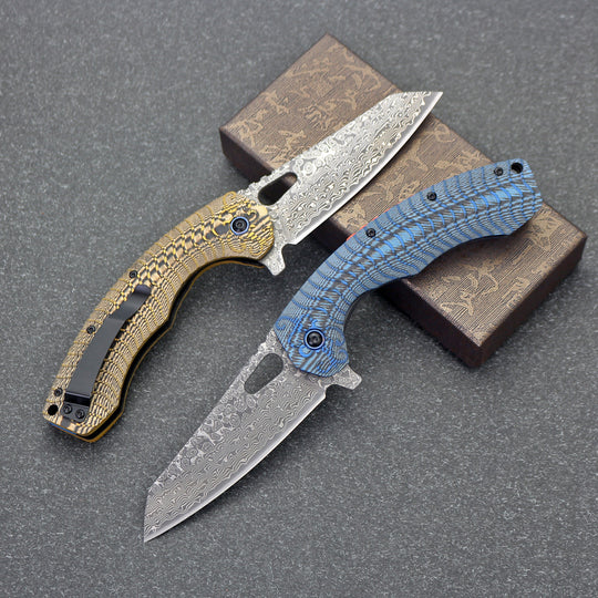 The Dravex:Damascus Steel Pocket EDC Folding Knife with G10 Handle