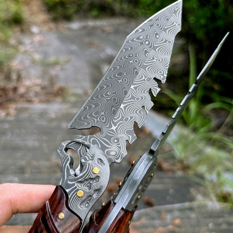 Ironwood Fang – Damascus Fishbone Outdoor Fixed Blade Knife