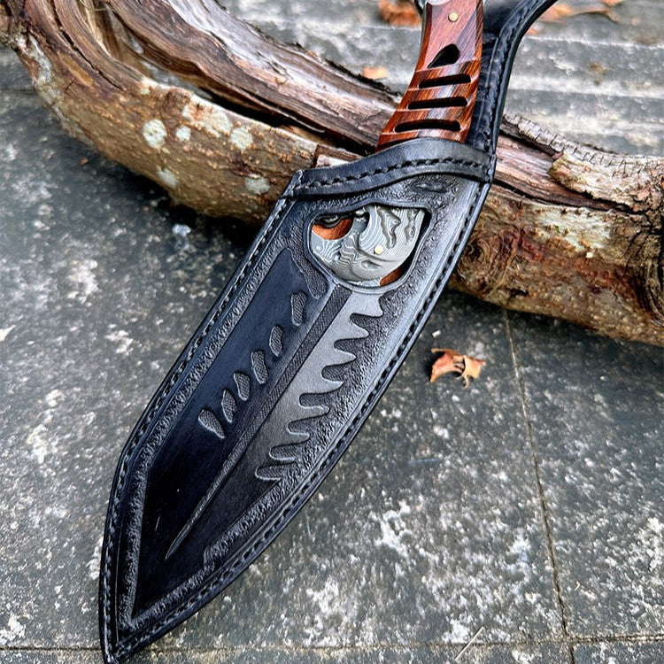 Ironwood Fang – Damascus Fishbone Outdoor Fixed Blade Knife