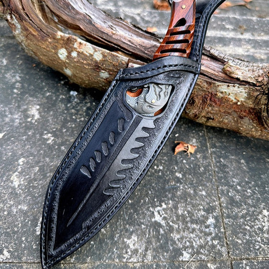 Ironwood Fang – Damascus Fishbone Outdoor Fixed Blade Knife