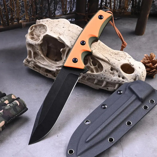 BlazeOrange Tactical Survivor: Heavy-Duty Fixed Blade Knife with CNC Black Stonewash Finish