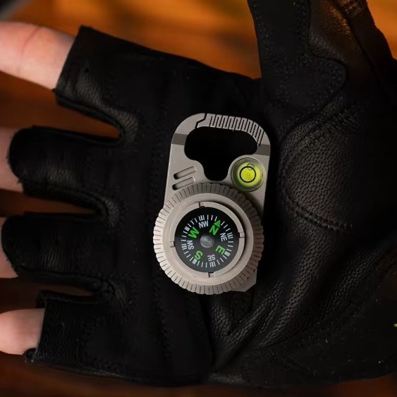 The Magnorth: Titanium Compass EDC Clip with Magnifier, Bubble Level & Pry Bar