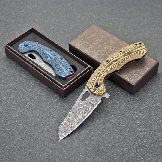The Dravex:Damascus Steel Pocket EDC Folding Knife with G10 Handle