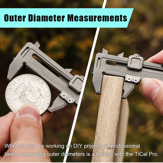 TiCal Pro - Sandblasted Titanium Mini Caliper for precise measurement.