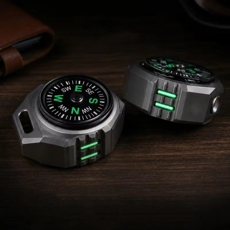 Polaris:Titanium Tri-Color EDC Flashlight with Built-In Compass
