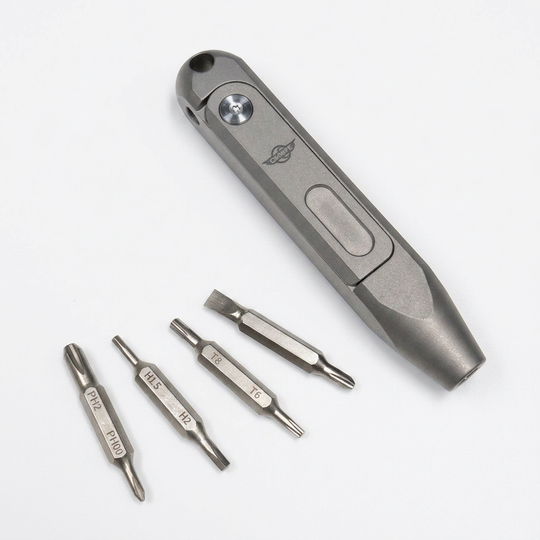 The Maestro:Titanium EDC Screwdriver Tool Featuring 8 Interchangeable S2 Steel 4mm Bits